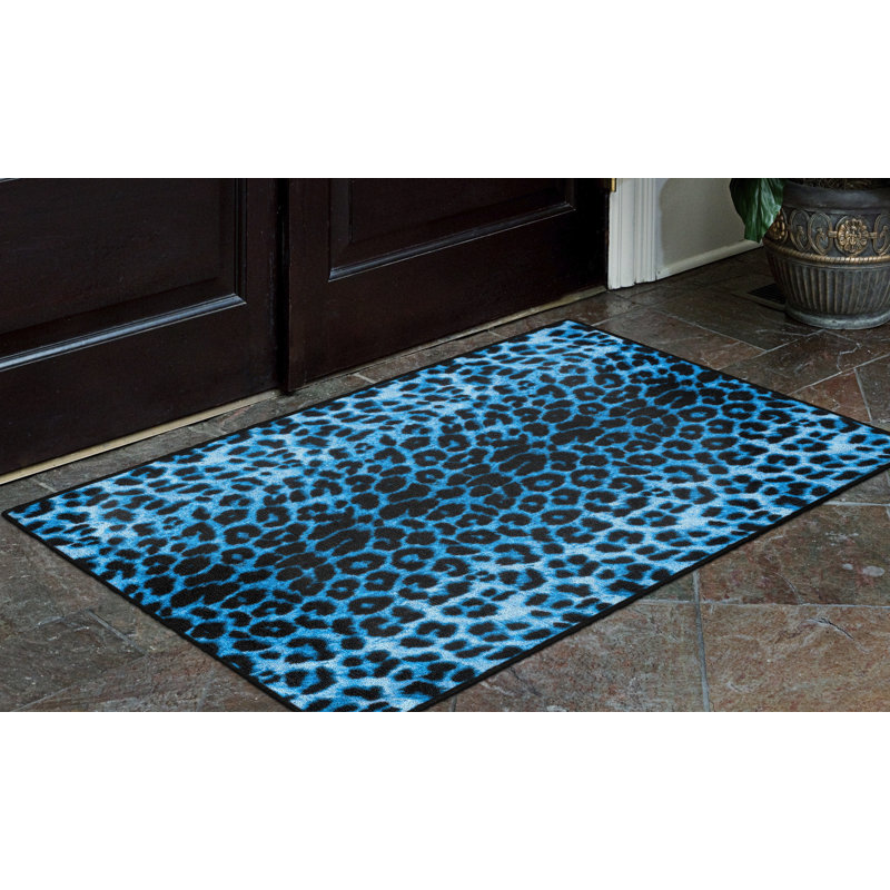 Dakota Fields Leopard Print Animal Print Tufted Blue Area Rug Wayfair
